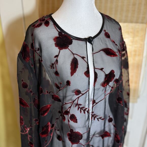 VTG Whimsigoth Velvet Burnout Kimono Sz 22 Floral Fairy Grunge Sheer Open Front - Picture 5 of 13